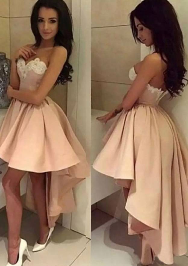 Satin Sweetheart Ball Gown with Asymmetrical Appliqu¨¦s - Fashionpara