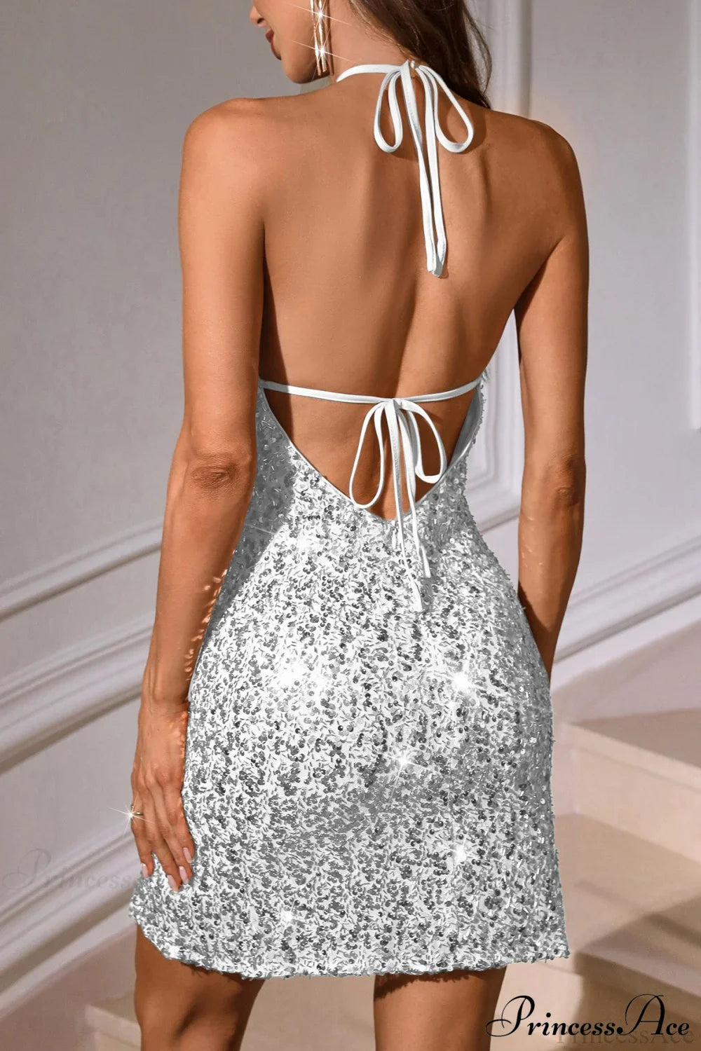 Sequin Backless Spaghetti Strap Sexy Party Dress