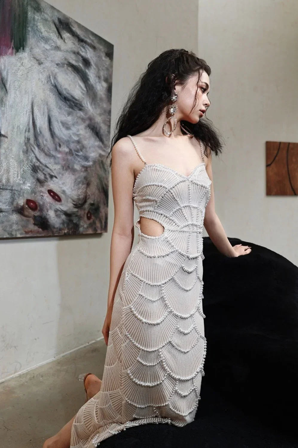 Beaded Scallop Sweetheart Cut Out Maxi Dress 2