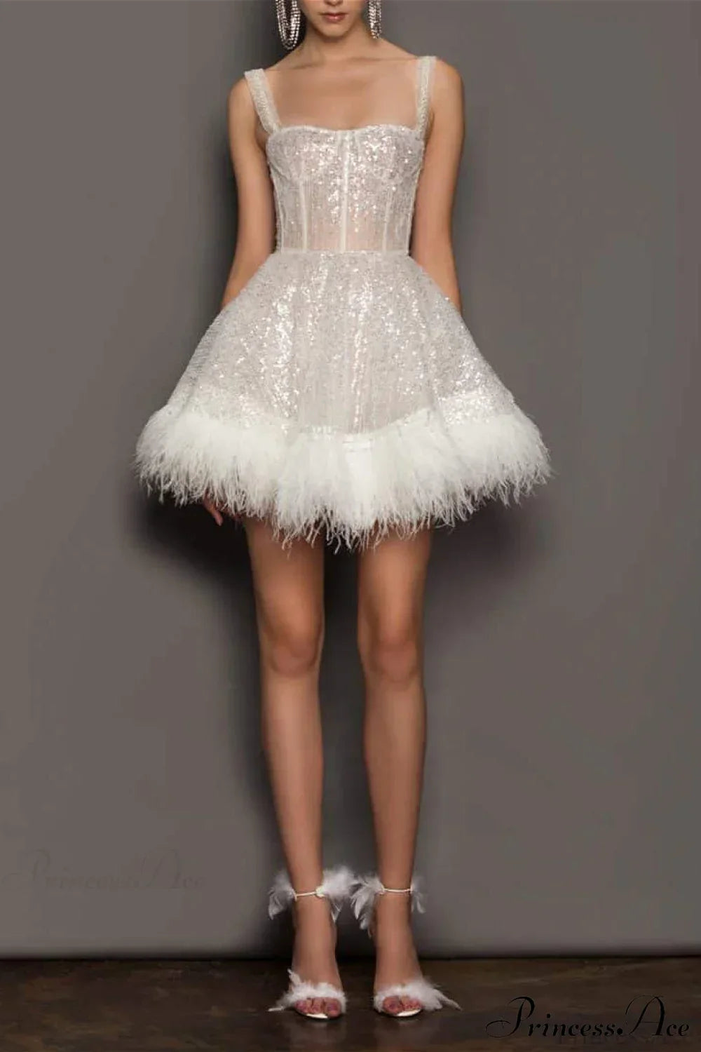 Sequin Feather Trim Corset Mini Dress 3