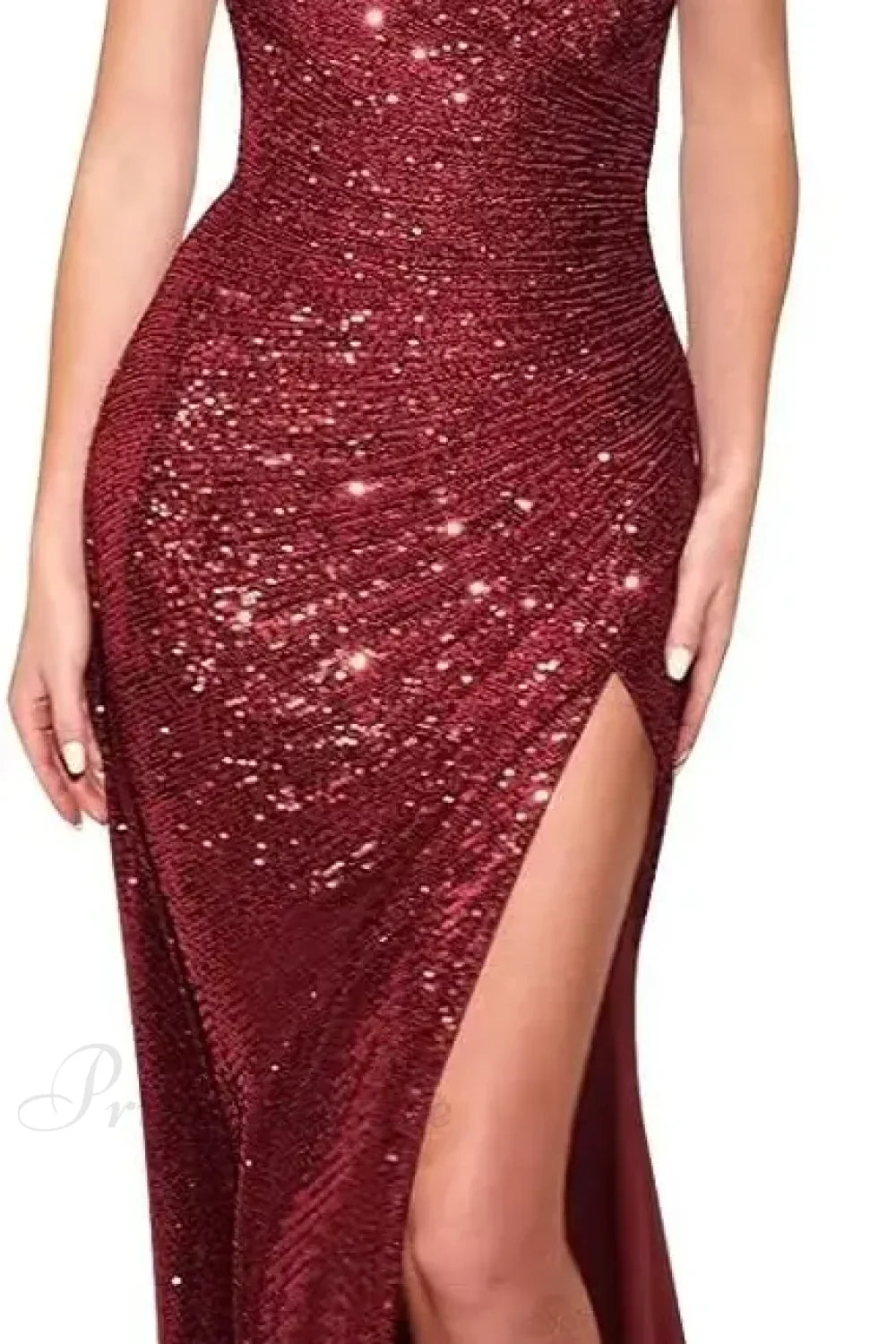 Sequin V-Neck Low Back Sparkly Maxi Dress Burgundy / 2