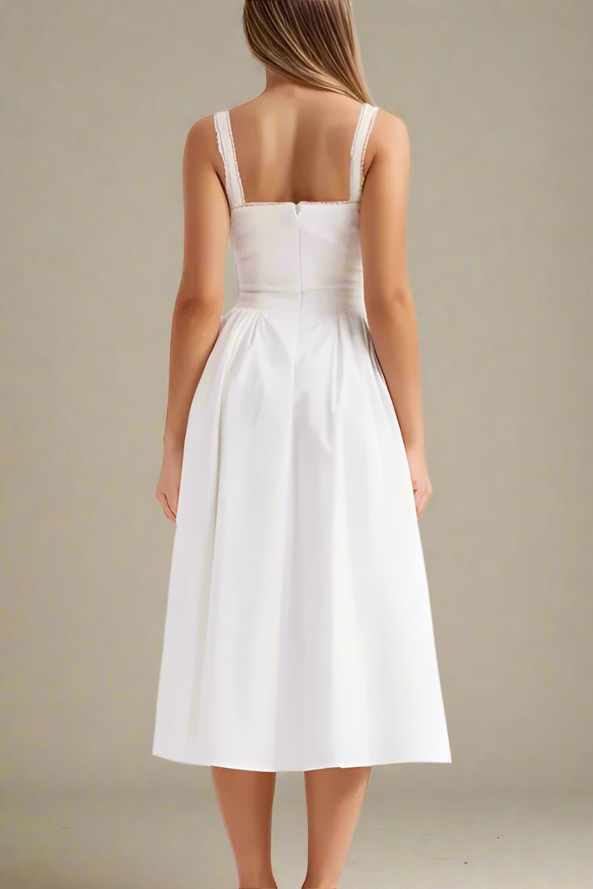 Serena Bodycon Day Midi Dress - Pearl White - Fashionpara