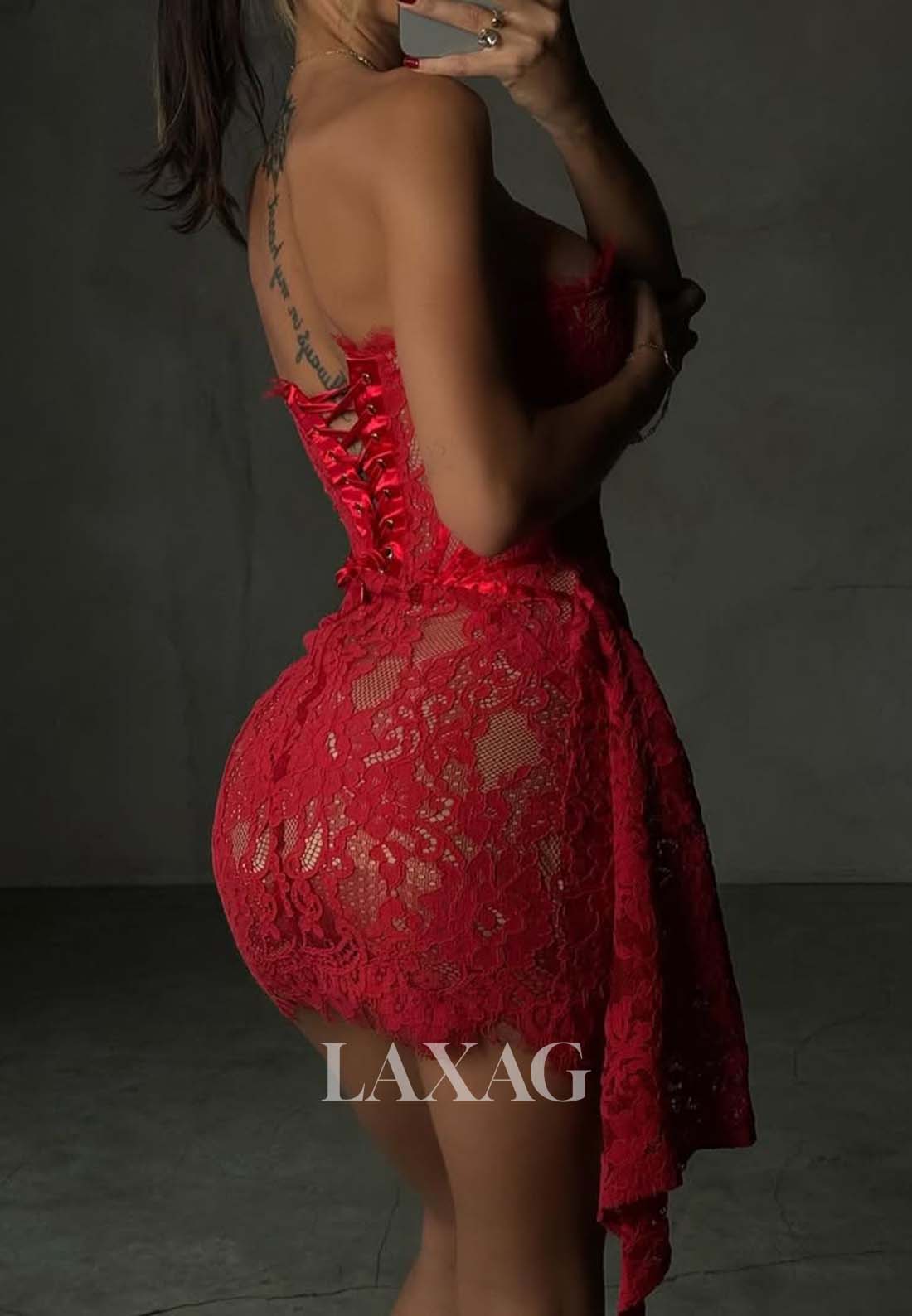 Tube Top Off-Shoulder Sleeveless Pleated Allover Lace Mermaid Party Homecoming Dress