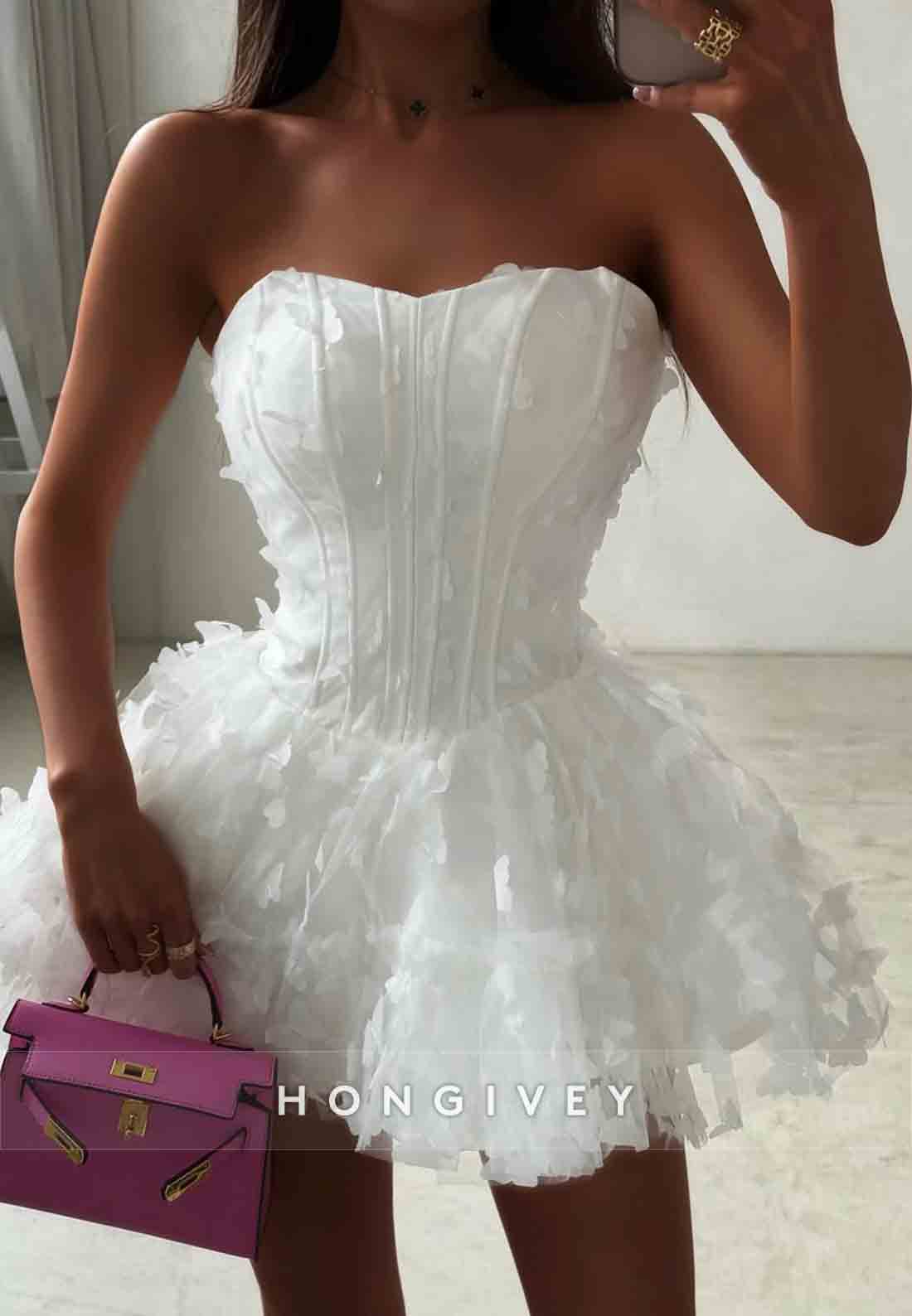 Butterfly Strapless Ball Gown Sweetheart Sleeveless Mini Homecoming Dresses