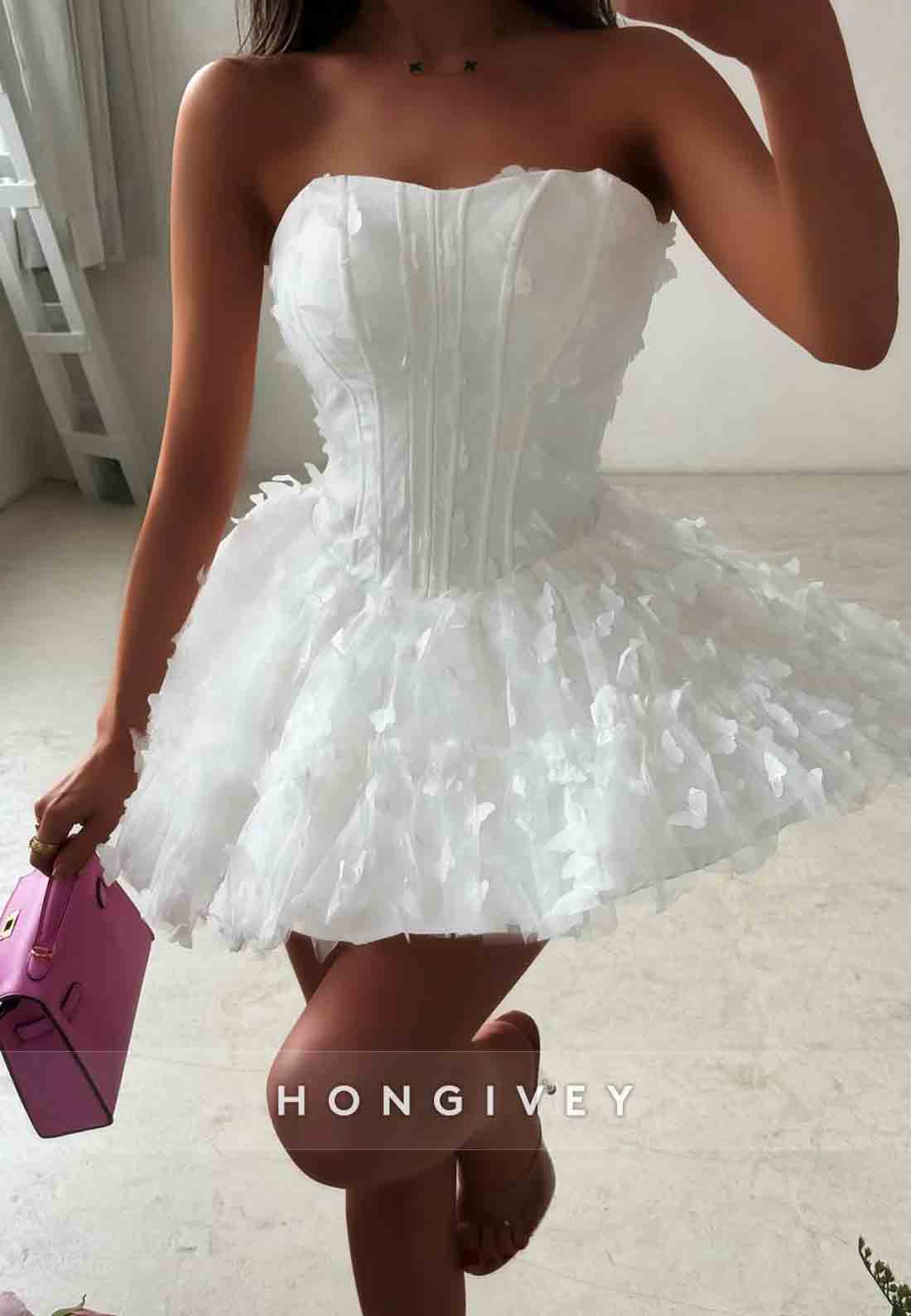 Butterfly Strapless Ball Gown Sweetheart Sleeveless Mini Homecoming Dresses