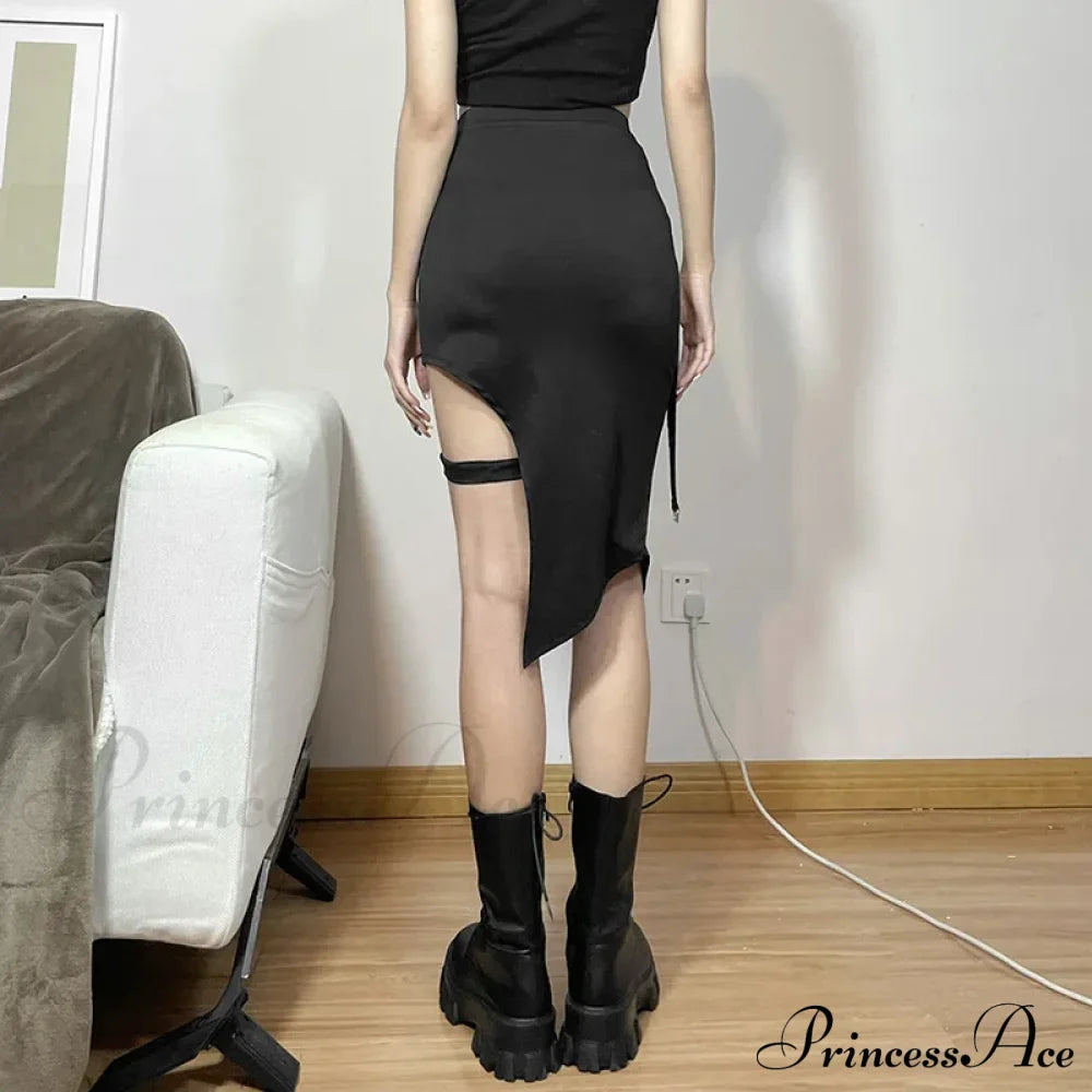 Sexy Black Elastic Style Fashionable Chic Simple Casual Handsome Cool Slit Waist Women's Skirt