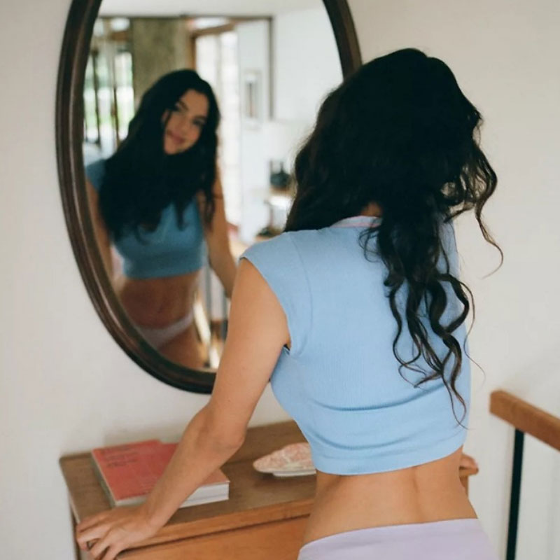 Sexy Cap Sleeve Seamed Detail Contrast Trim Ribbed Crop Top - Blue - Fashionpara