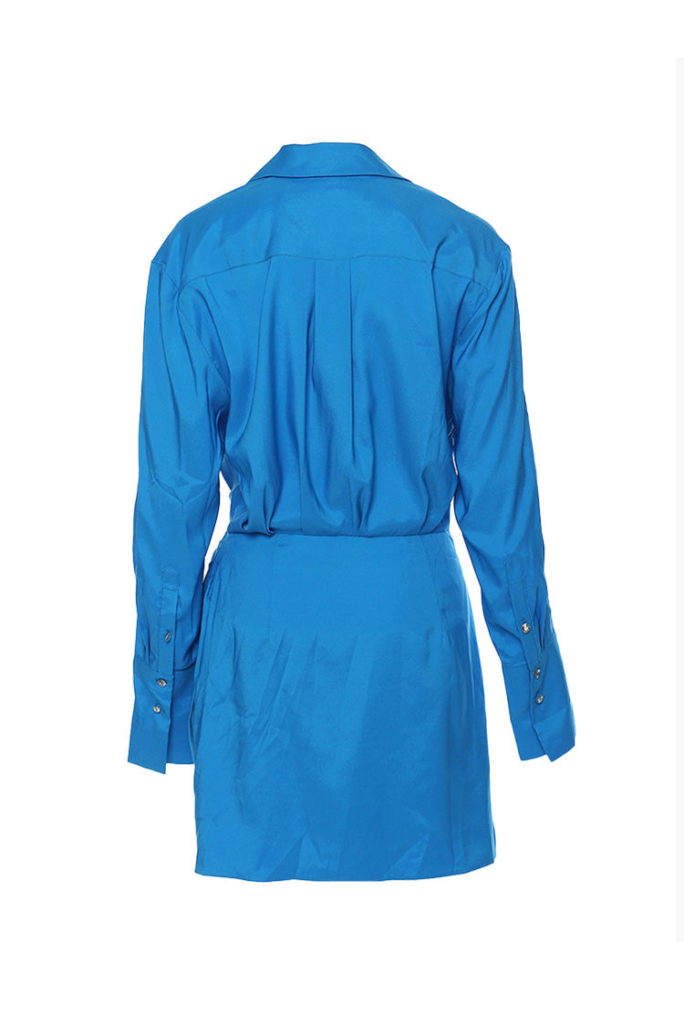 Sexy Collared Button Up Long Sleeve Ruched Bodycon Mini Shirt Dress - Fashionpara