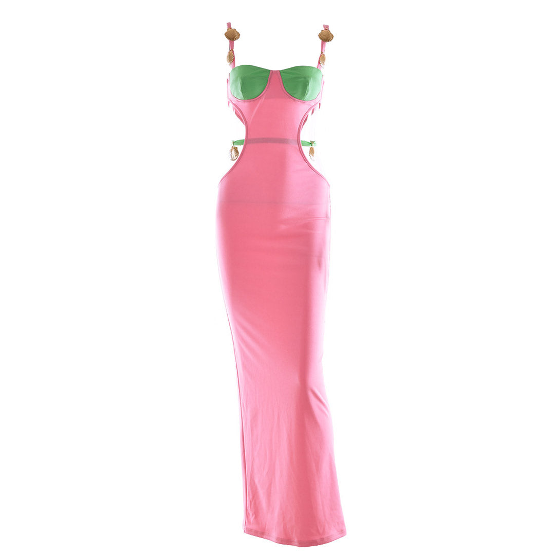 Shell-Trim Strap Cutout Bustier Bodycon Maxi Dress 2