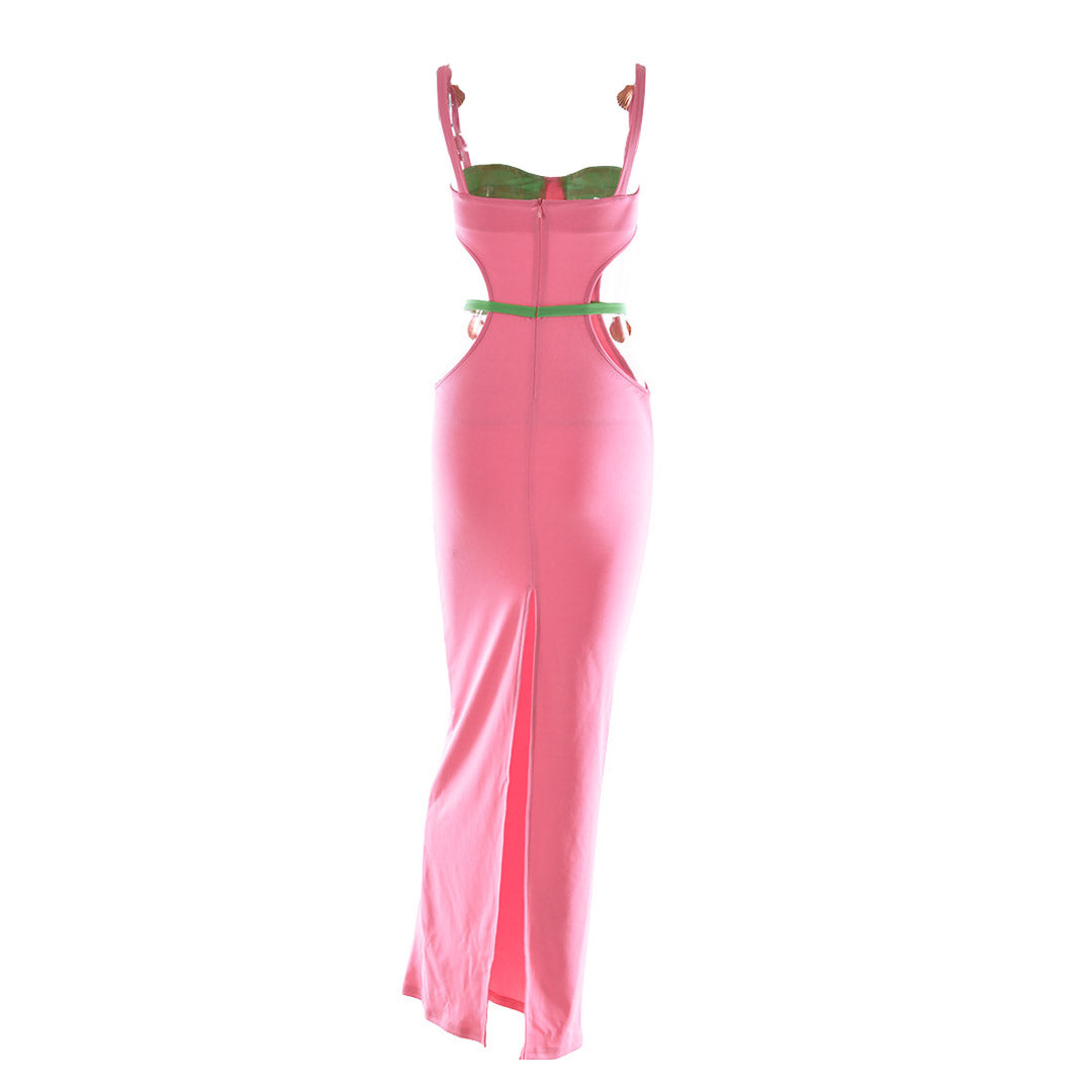 Color Shells Sleeveless Cutout Prom Maxi Dress - Pink