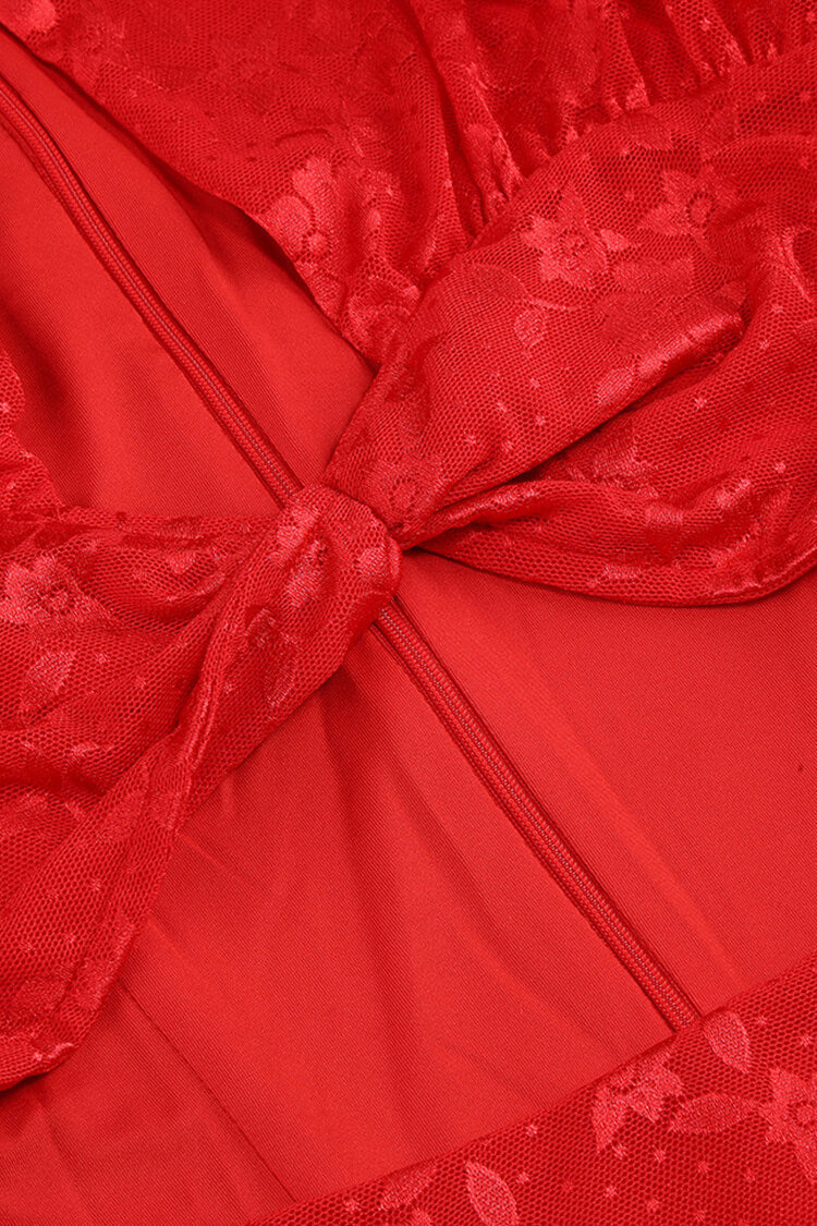 Sexy Crew Neck Cutout Glove Sleeve Sheer Lace Draped Club Mini Dress - Fashionpara