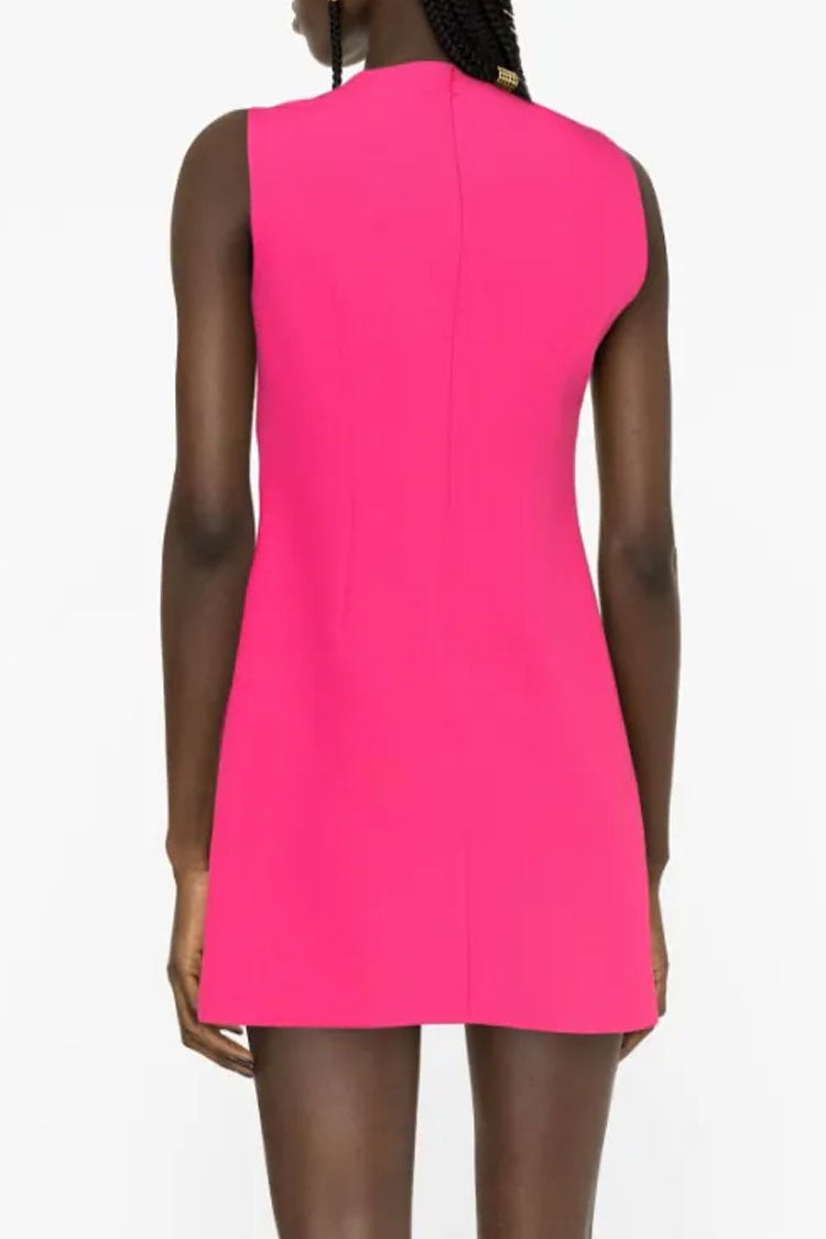 Crew Neck Split Front Sleeveless Bodyon Party Mini Dress - Hot Pink - Fashionpara