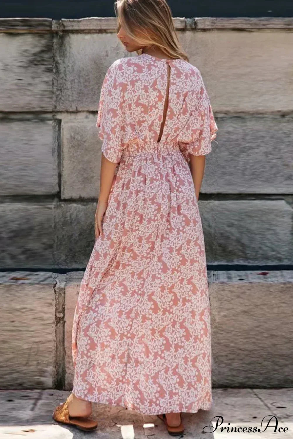 Sexy Deep V-neck Maxi Dress Vintage Floral Print Side Split Boho Dress