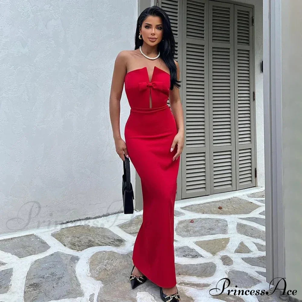 Sexy Elegant Red Maxi Dress Casual Streetwear Christmas Party / S Dresses-L