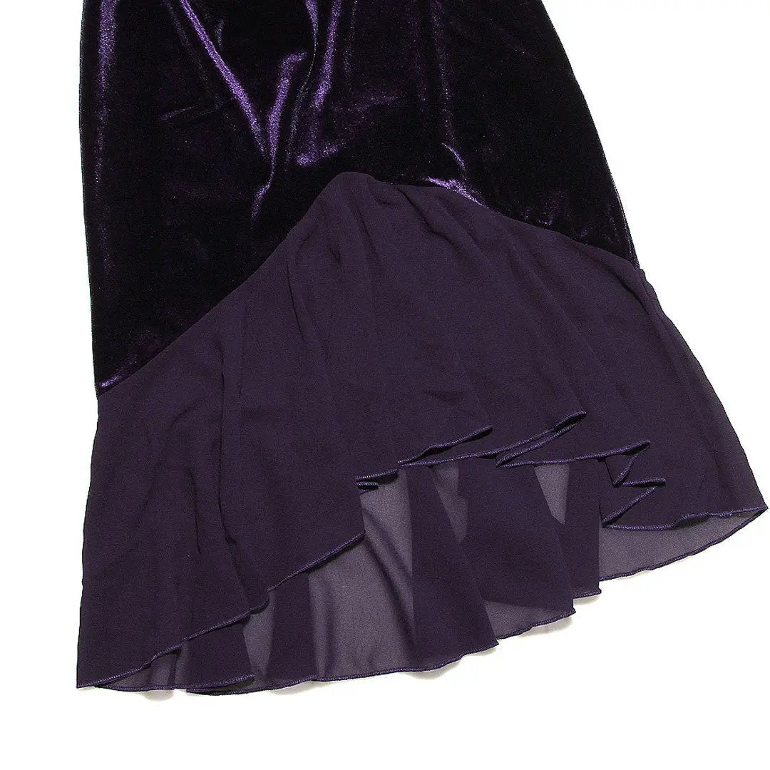 Sexy High Low Mesh Panel Ruffle Hem Long Sleeve Velvet Mini Dress - Purple Fashionpara