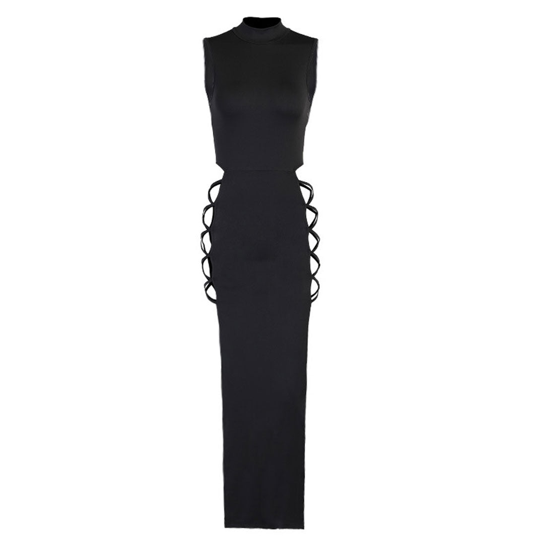 High Neck Sleeveless Lace-Up Cut-Out High-Slit Maxi Dress 4