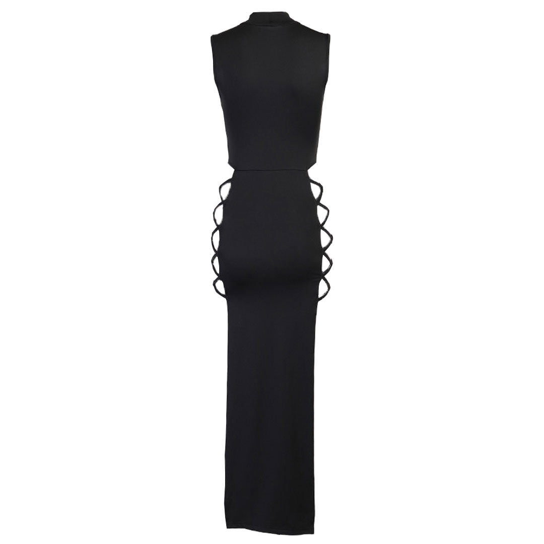 High Neck Sleeveless Lace-Up Cut-Out High-Slit Maxi Dress 5
