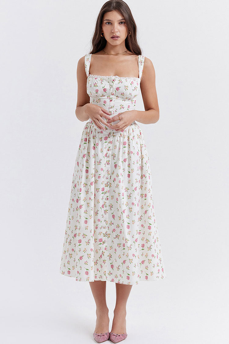 Sexy Lace Square Neck Lace Up Back Fit & Flare Midi Sundress - Floral  Fashionpara