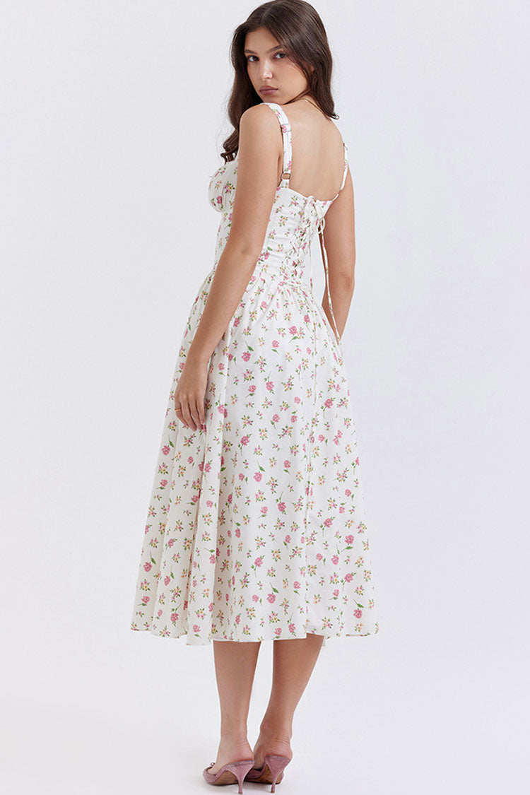 Sexy Lace Square Neck Lace Up Back Fit & Flare Midi Sundress - Floral  Fashionpara