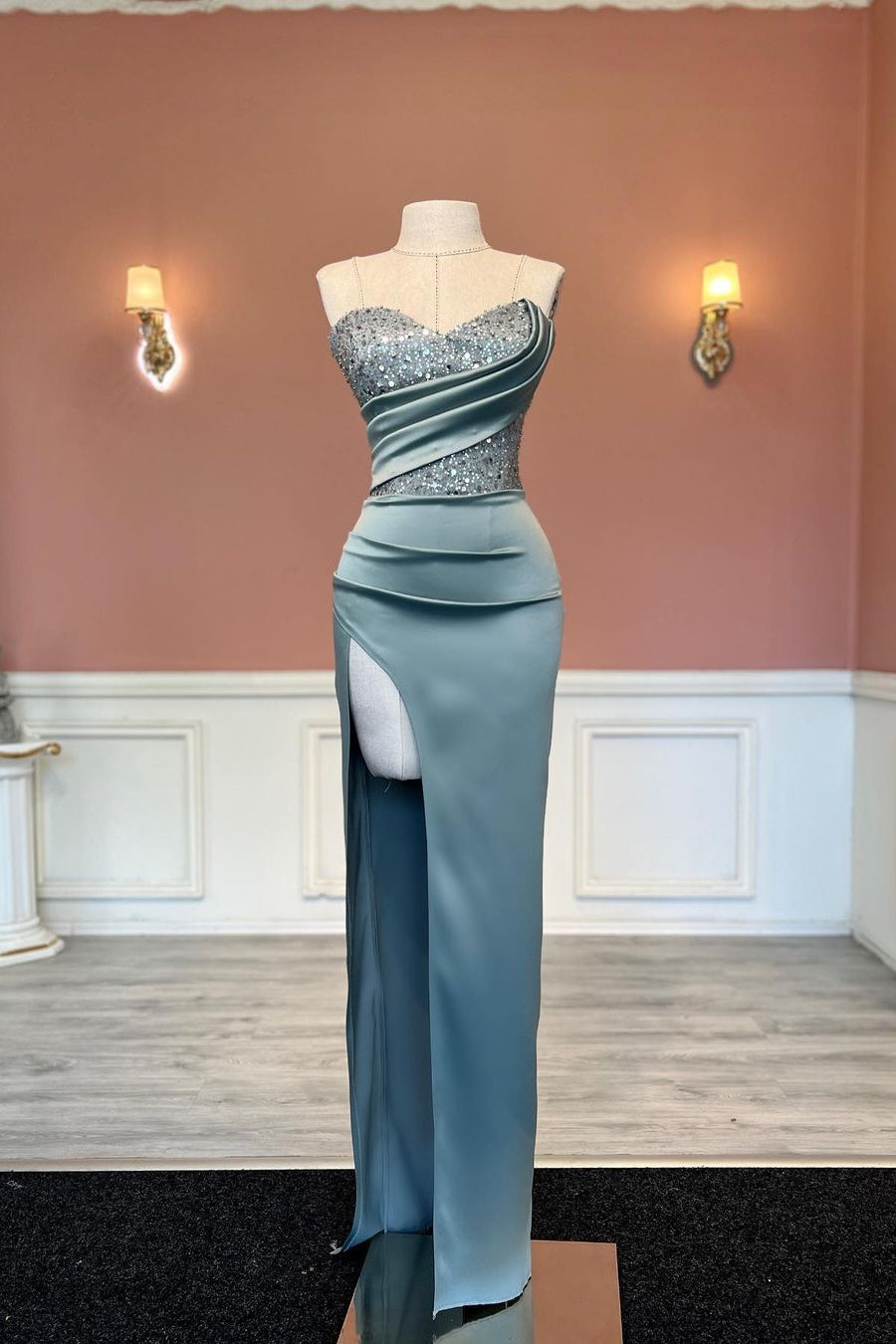 Charming Mermaid Strapless Beadings Split Front Prom Dress WithSequined - Fashionpara