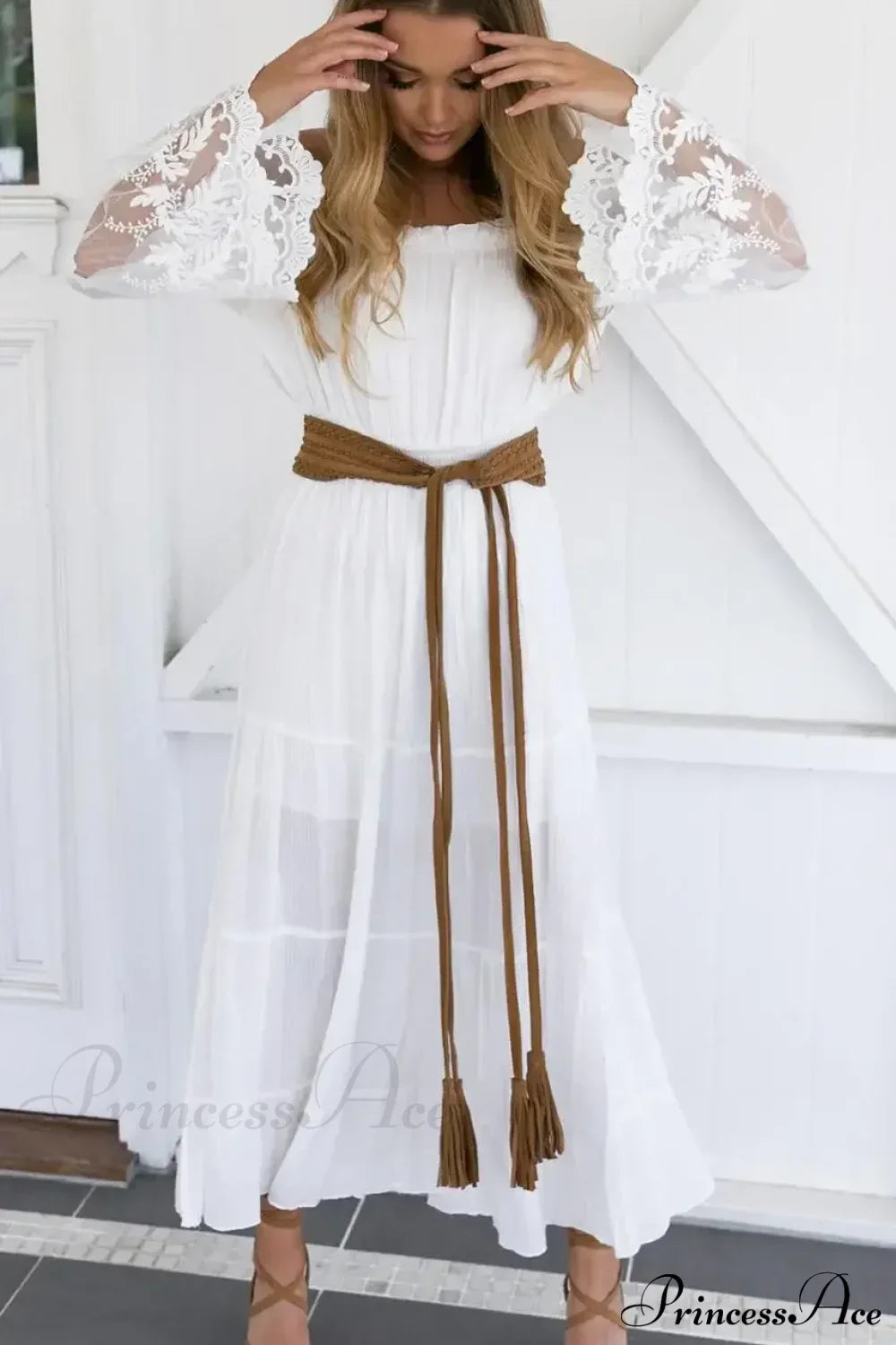 Sexy Off-Shoulder Lace Boho Dress WHITE / S bohodress-250126