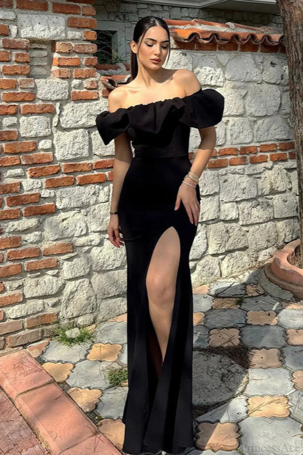 Off Shoulder Puff Sleeve Mermaid Gown