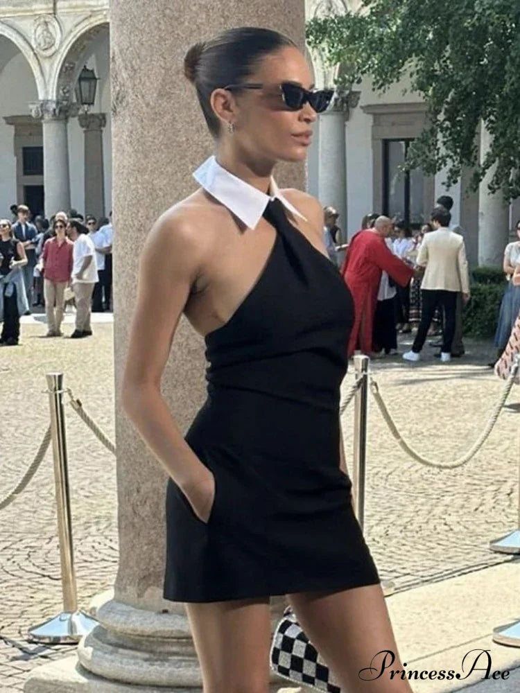 Sexy Patchwork Sleeveless Bandage Dress Black Backless Bodycon Mini Christmas Party Dress
