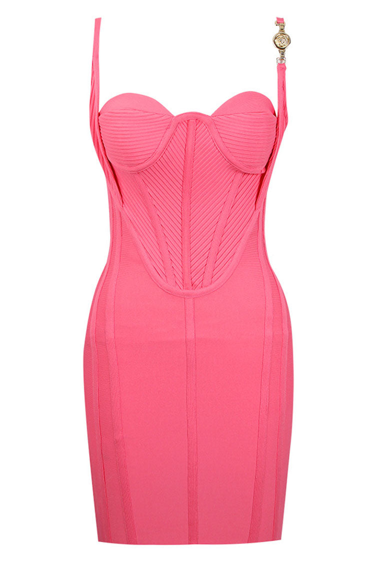 Sexy Pleated Trim Sweetheart Bustier Bodycon Bandage Mini Dress - Pink - Fashionpara
