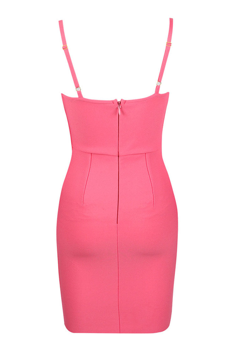 Sexy Pleated Trim Sweetheart Bustier Bodycon Bandage Mini Dress - Pink - Fashionpara