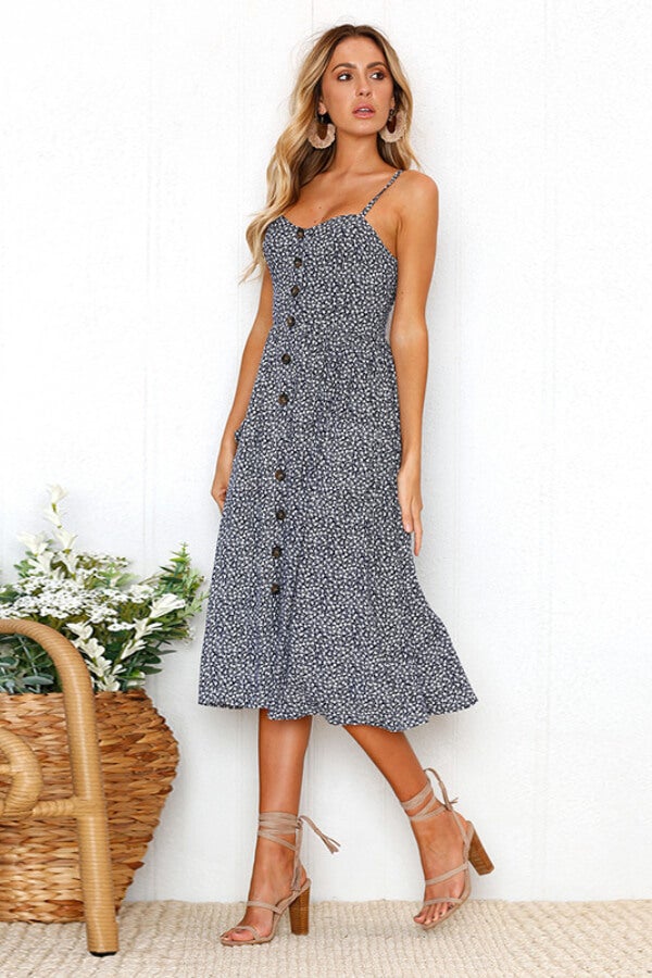 Sexy Regular Print Button Sling Dress Fashionpara