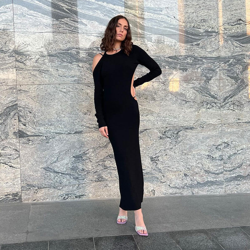 Ribbed Long Sleeve Backless Cut-Out Maxi Dress 3