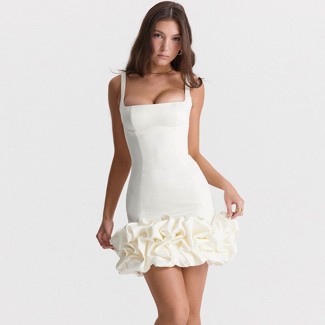 Square Neck Sleeveless Ruffle Hem Bodycon Mini Dress