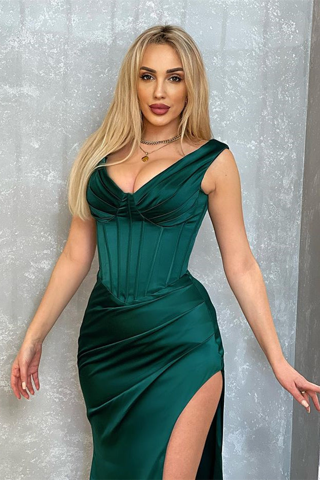Sexy Sleeveless Dark Green Long Split Prom Dress