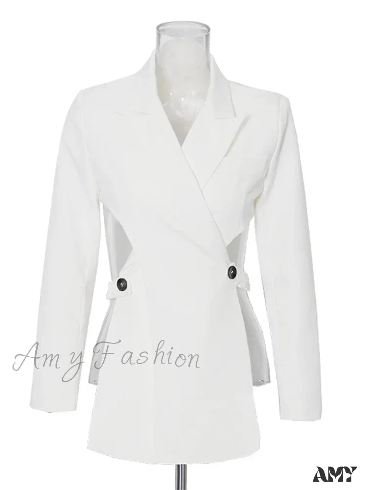 Slimming Hollow Out Notched Collar Long Sleeve Crisscross Casual Front Blazer 6