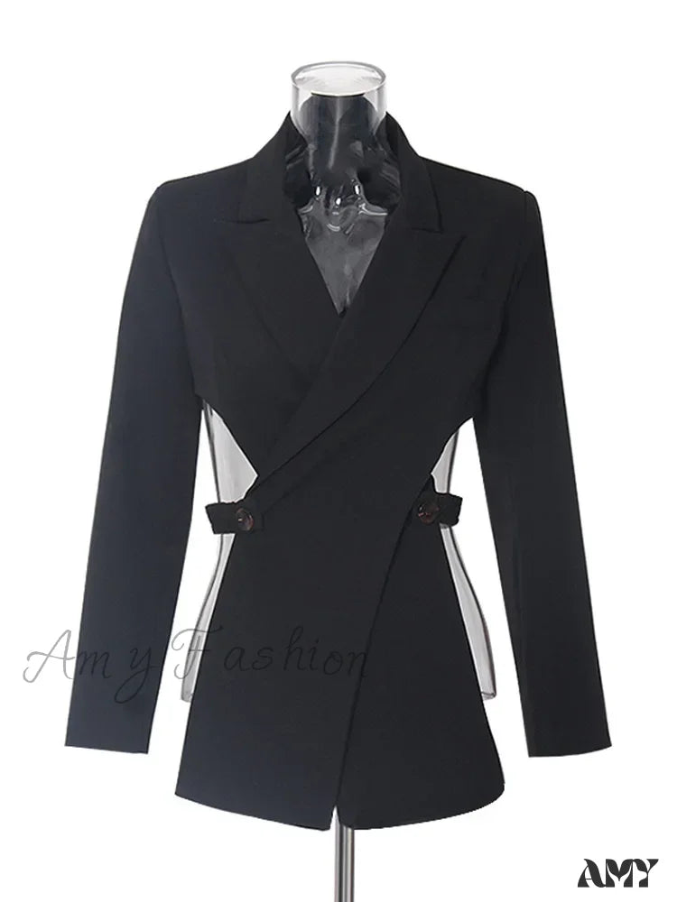 Slimming Hollow Out Notched Collar Long Sleeve Crisscross Casual Front Blazer 4