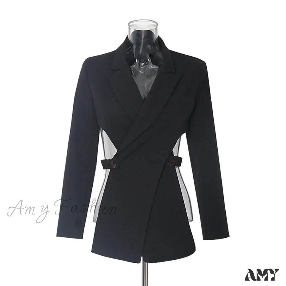 Slimming Hollow Out Notched Collar Long Sleeve Crisscross Casual Front Blazer 7