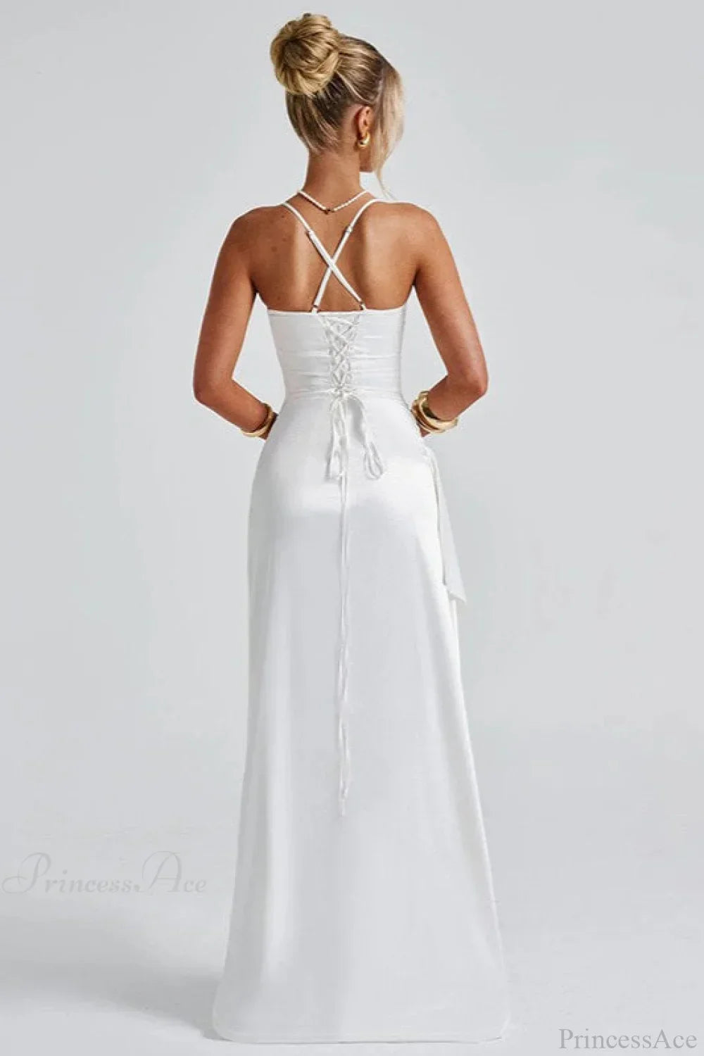 Satin Cowl Neck Ruched Thigh Slit Maxi Dress 3