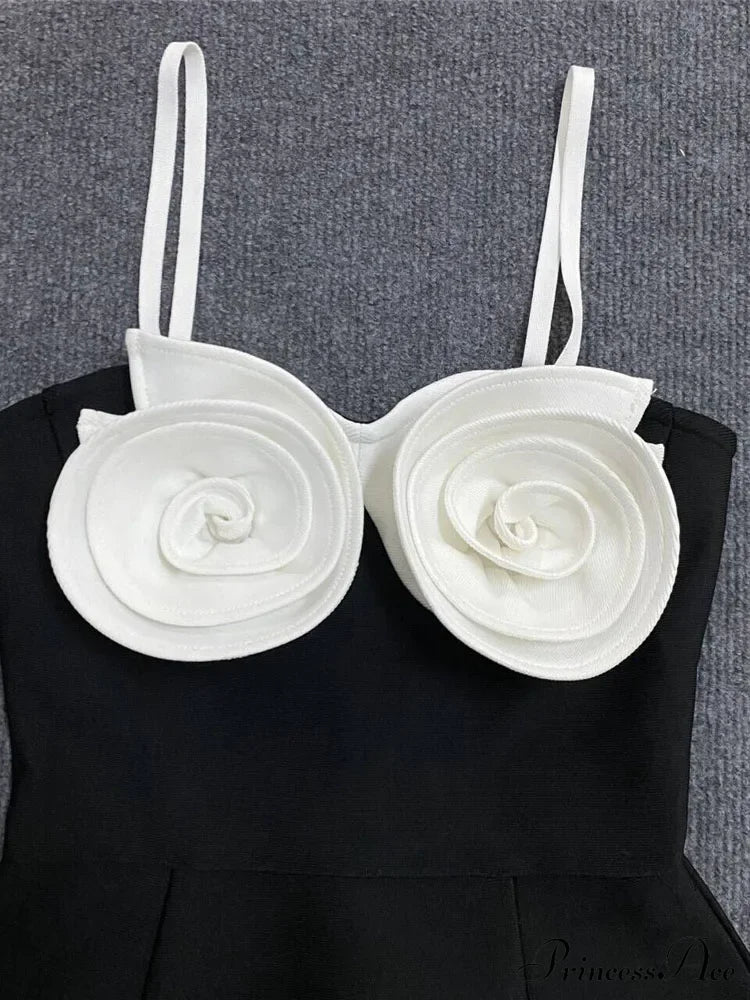 Sexy Spaghetti Strap 3D Flower Bandage Sleeveless Floral A-Line Christmas Party Dress