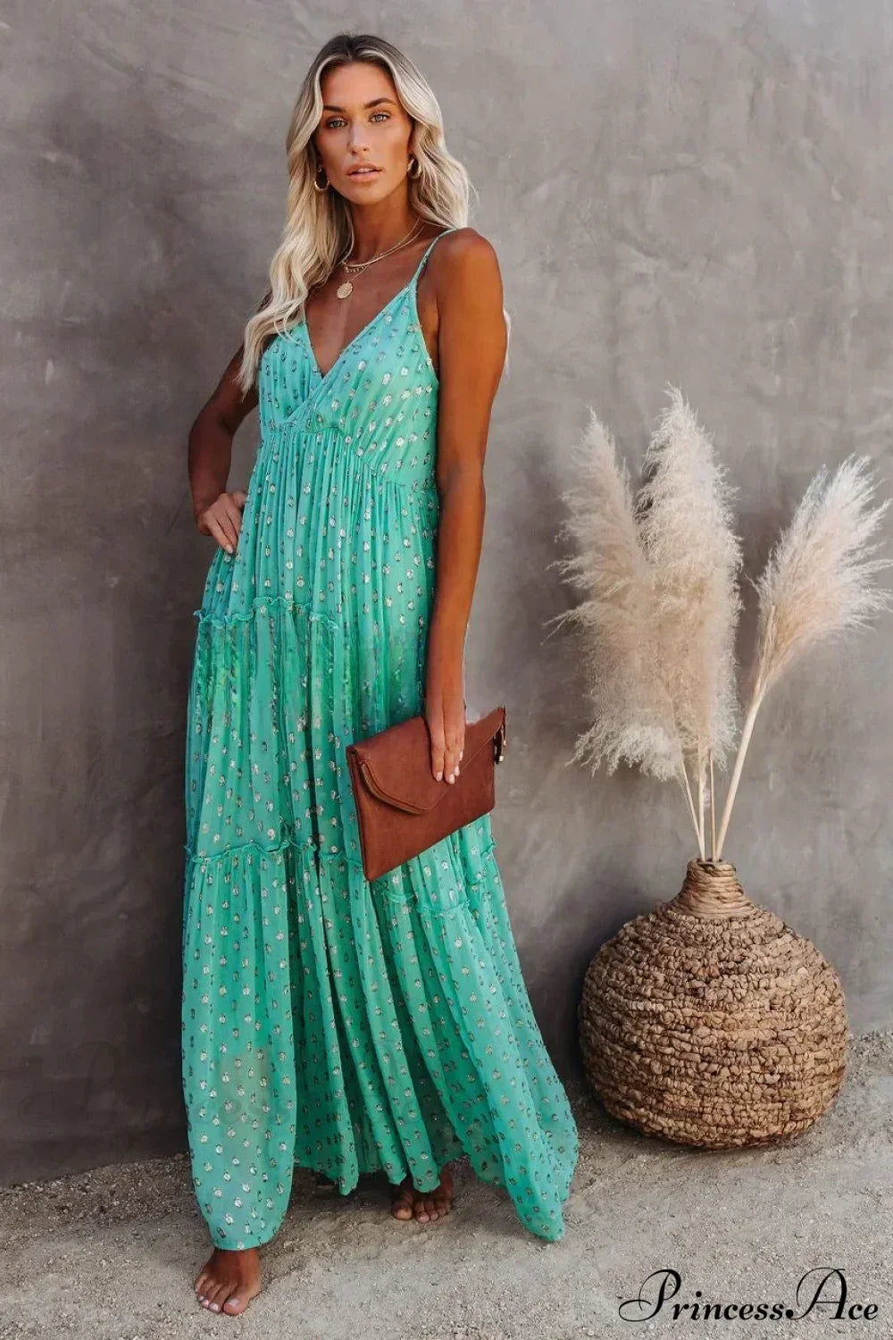 Sexy Split Big Hem Strapless Sleeveless Green Maxi Boho Dress
