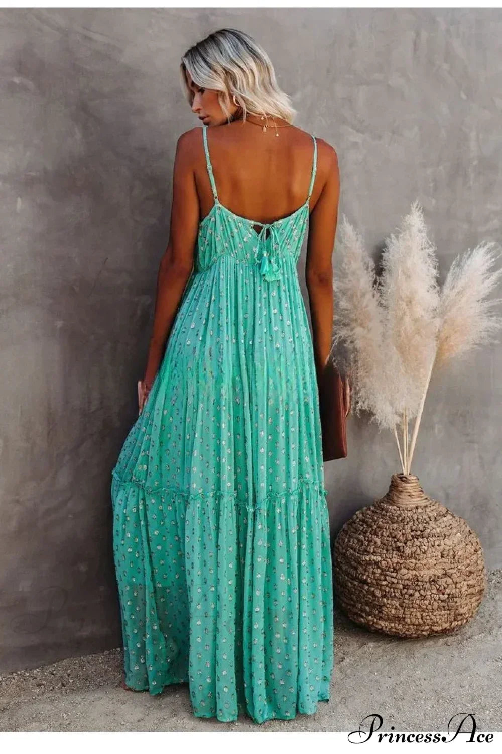 Sexy Split Big Hem Strapless Sleeveless Green Maxi Boho Dress