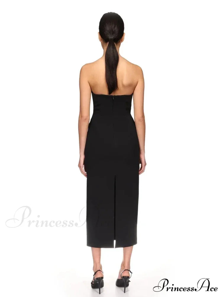 Sexy Strapless V Neck Diamonds Bandage Black Sleeveless Christmas Party Dress