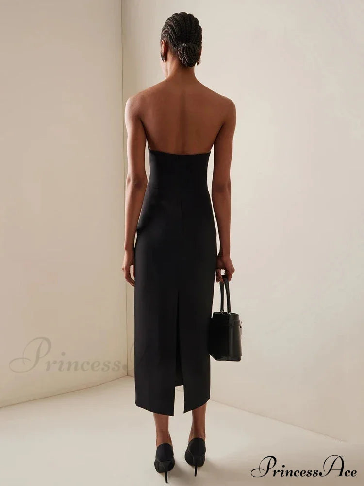 Sexy Strapless V Neck Diamonds Bandage Black Sleeveless Christmas Party Dress