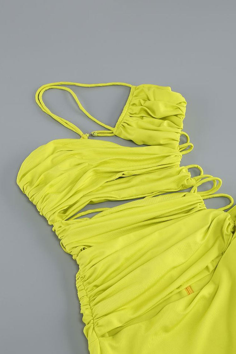 Sexy Strappy One Shoulder Ruched Cutout Backless Split Maxi Evening Dress - Fashionpara