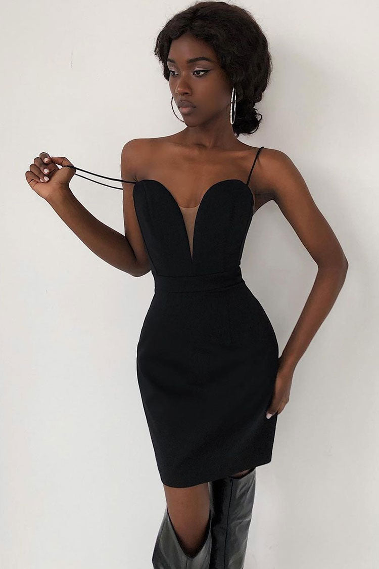 Sweetheart Plunge Neck Spaghetti Strap Bodycon Mini Dress 2