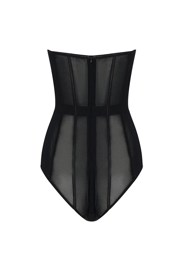 Sexy Sweetheart Neck Strapless High Waist Sheer Mesh Corset Bodysuit - Fashionpara