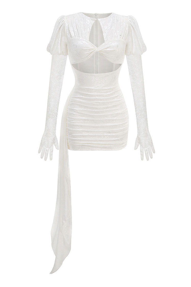 Sexy Twist Cutout Gloved Sleeve Ruched Draped Lace Party Micro Mini Dress - Fashionpara