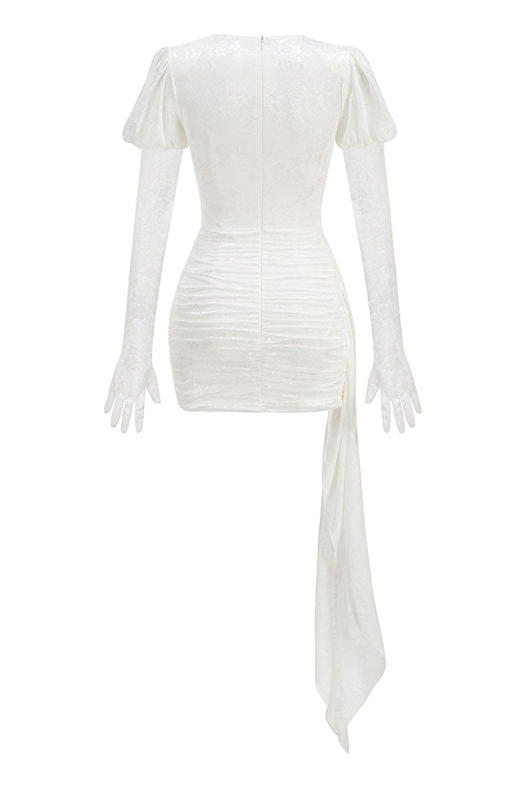 Sexy Twist Cutout Gloved Sleeve Ruched Draped Lace Party Micro Mini Dress - Fashionpara