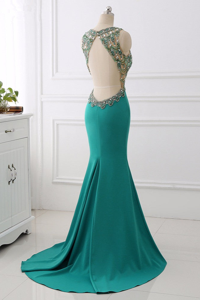 Sexy V-Neck Appliques Mermaid Prom Dresses Sleeveless with Crystals On Sale - Fashionpara