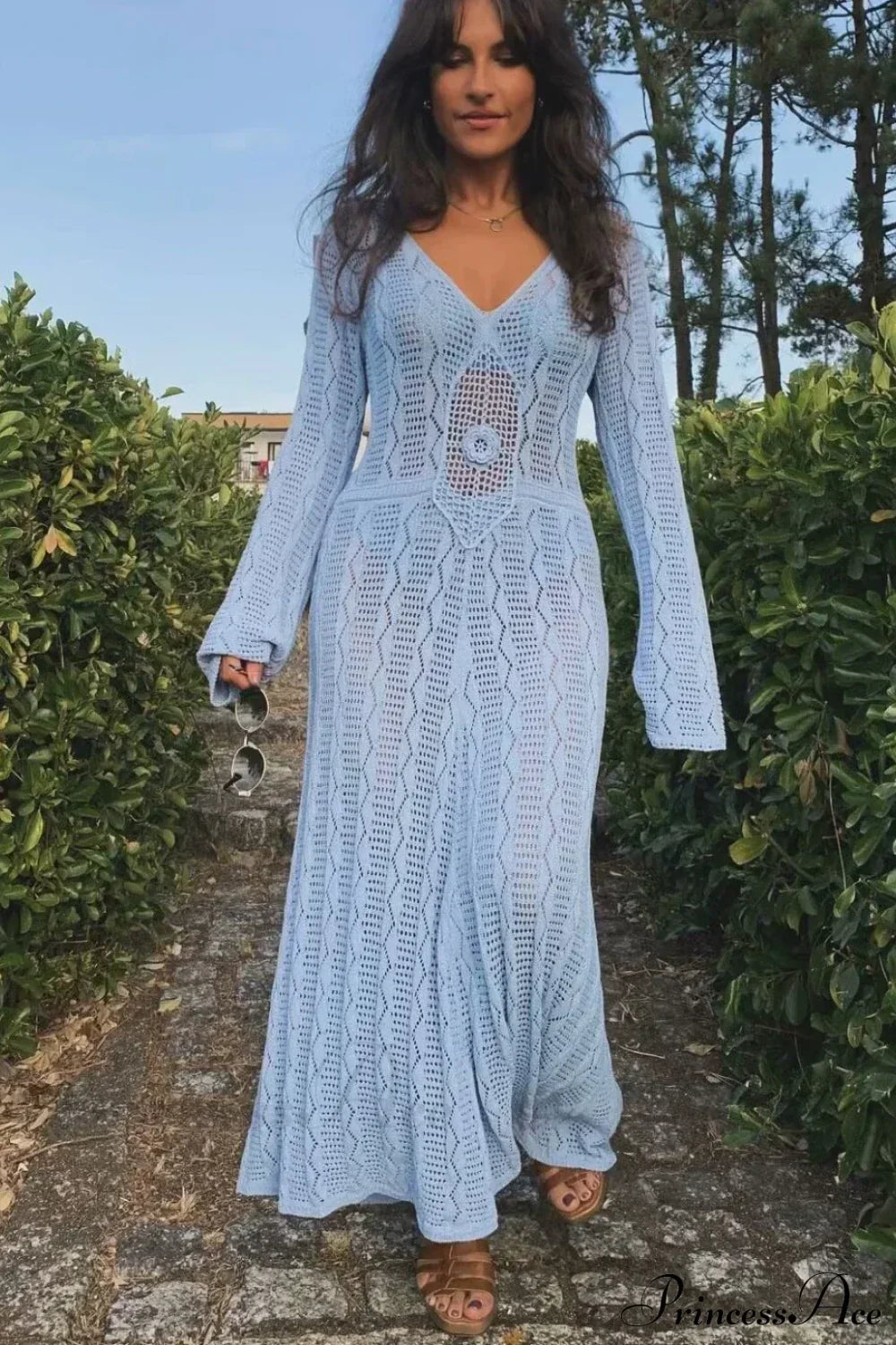 Sexy V Neck Crochet Boho Dress