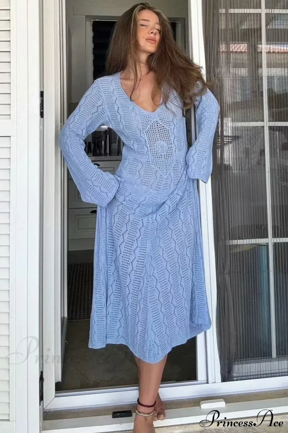 Sexy V Neck Crochet Boho Dress